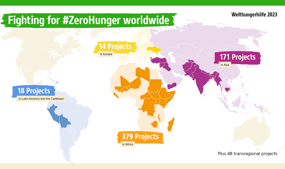 Graphic from the annual report 2023: WHH is working working towards #ZeroHunger worldwide.